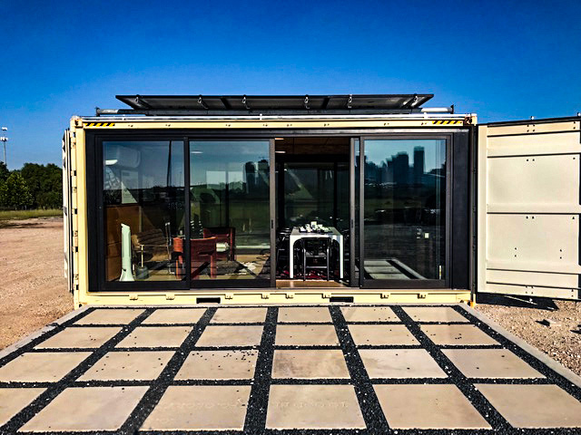 container office downtown Houston, shipping container modifications