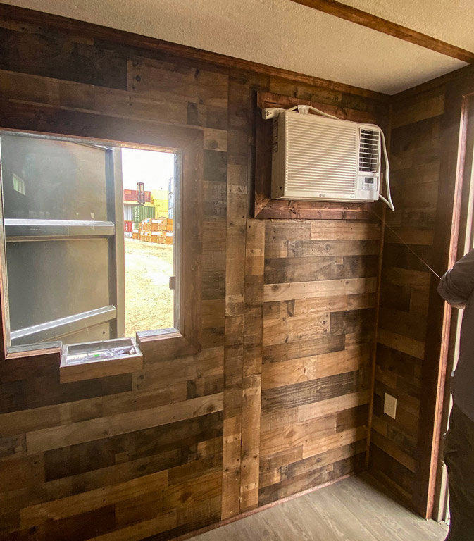 container hunting cabin window