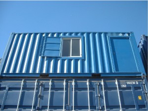 custom blue paint with a door and window