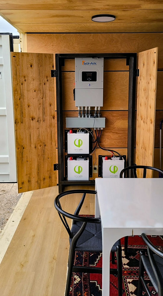 Conex container office solar closet