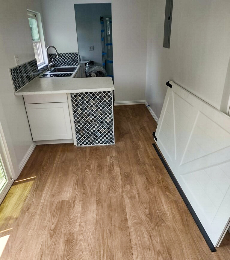 container cabin with barn door